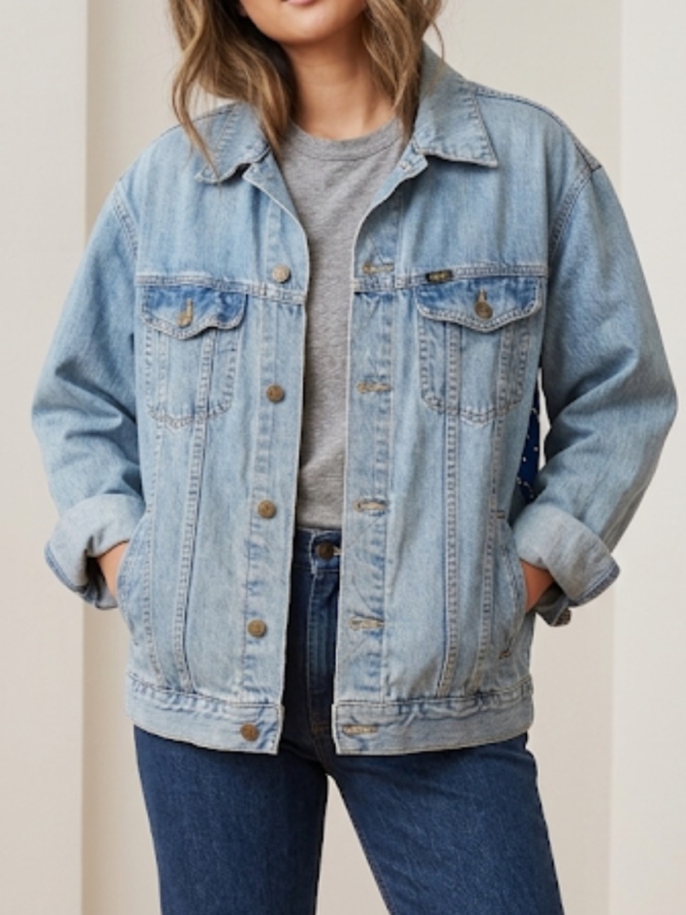 Vintage 90s Lee Jean Jacket Size XL Button Up Light Wash Denim Upcycled Grunge